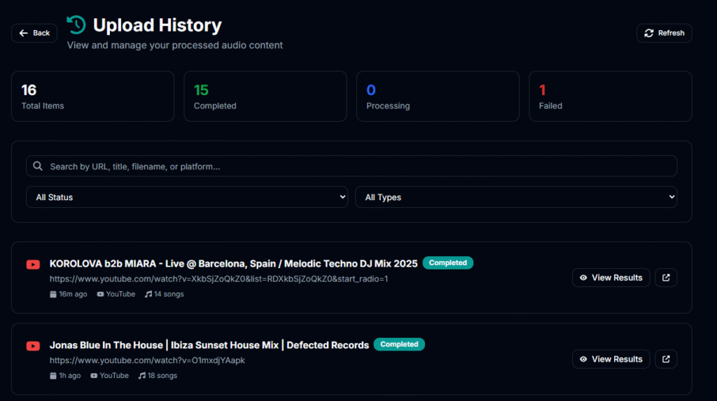 use tracksniff's upload feature to find the names of unknown techno songs which are saved in a digital archive